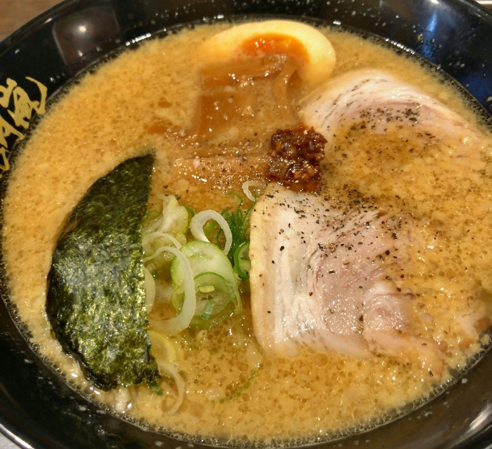 A bowl of ramen served at Kagetsu Arashi, a popular ramen chain in Japan.