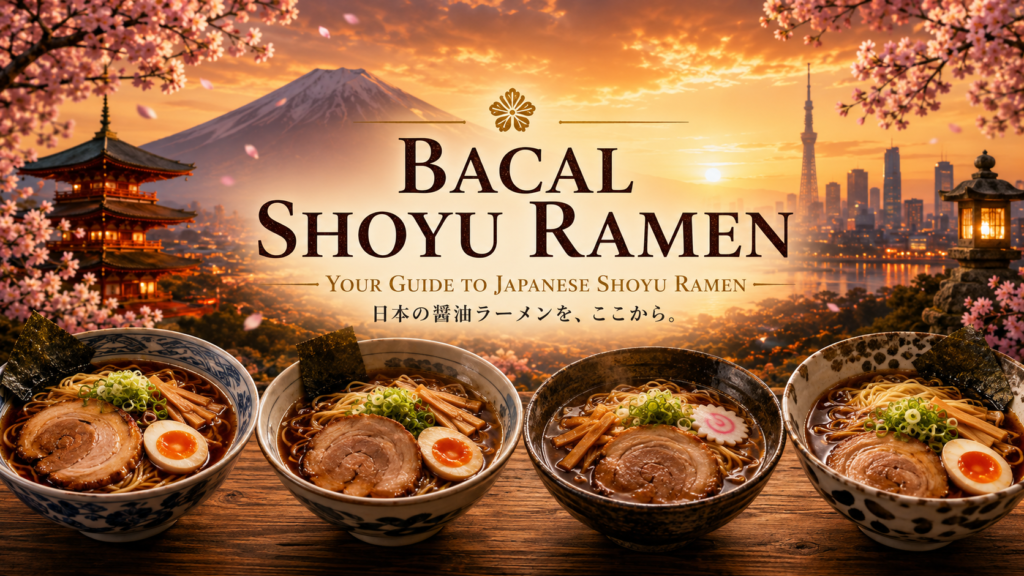 Banner image for the Shoyu Ramen page on Japanese Bacal, featuring multiple bowls of shoyu ramen in a Japanese-style setting.