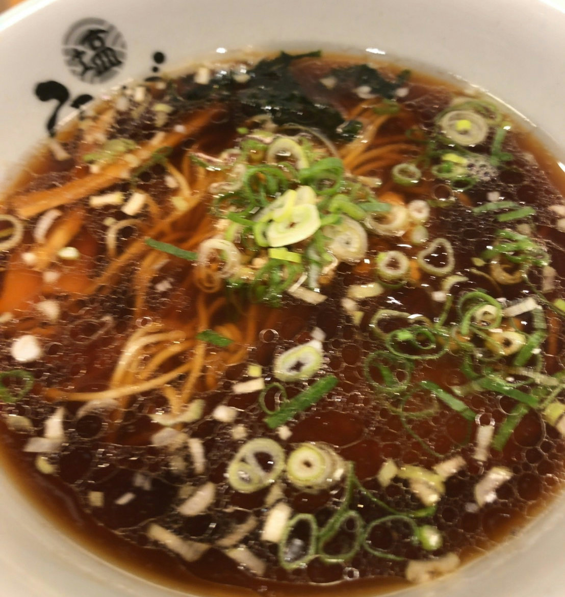 A bowl of shoyu ramen served at Hirugao in Tokyo Station Ramen Street.