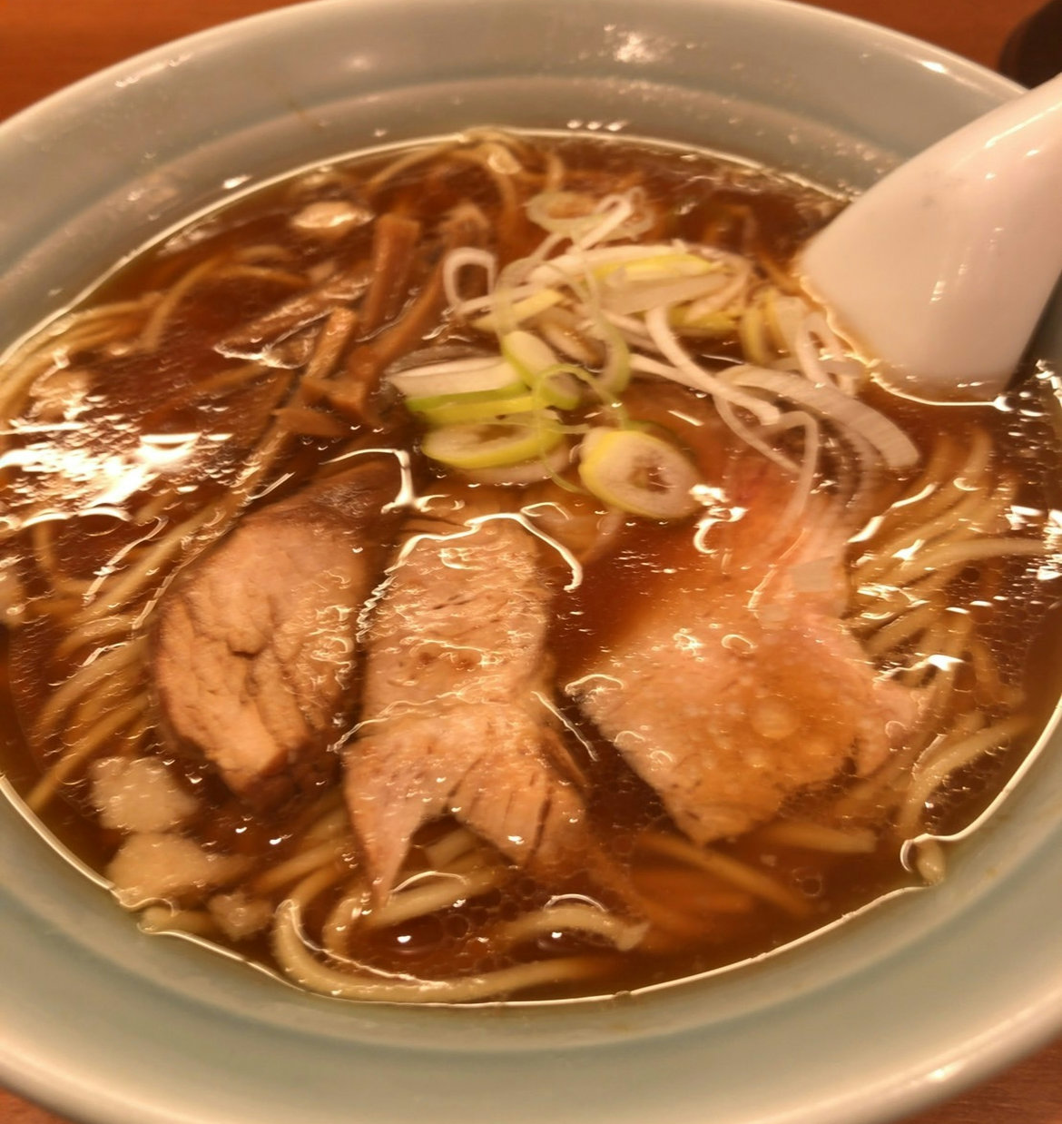 A bowl of classic Tokyo-style shoyu ramen with niboshi flavor served at Kyoraku in Ginza, Tokyo.
