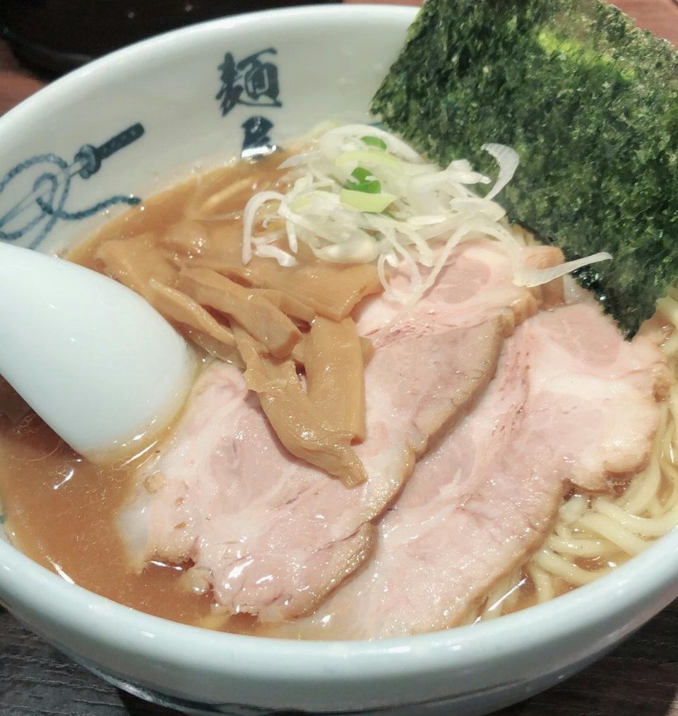 A bowl of ramen served at Menya Musashi Hamamatsucho in Tokyo.